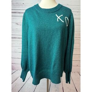 Lauren Conrad XO Knit Sweater XXL Metallic Plus size 2XL 2X Valentines Day Green